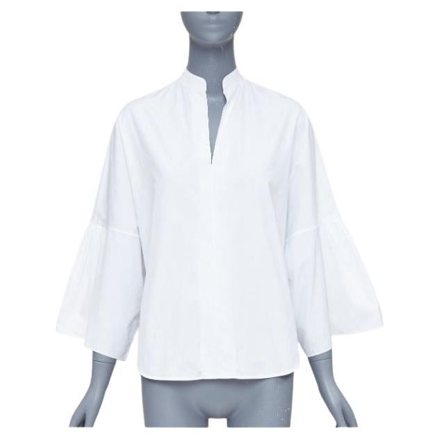 VALENTINO white cotton split collar flared sleeves popover blouse IT38 XS