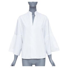 VALENTINO white cotton split collar flared sleeves popover blouse IT38 XS