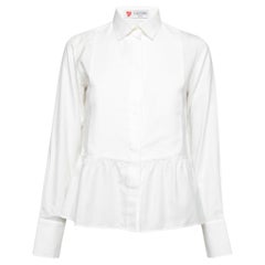 Valentino White Cotton Texture Paneled Button Front Peplum Shirt M