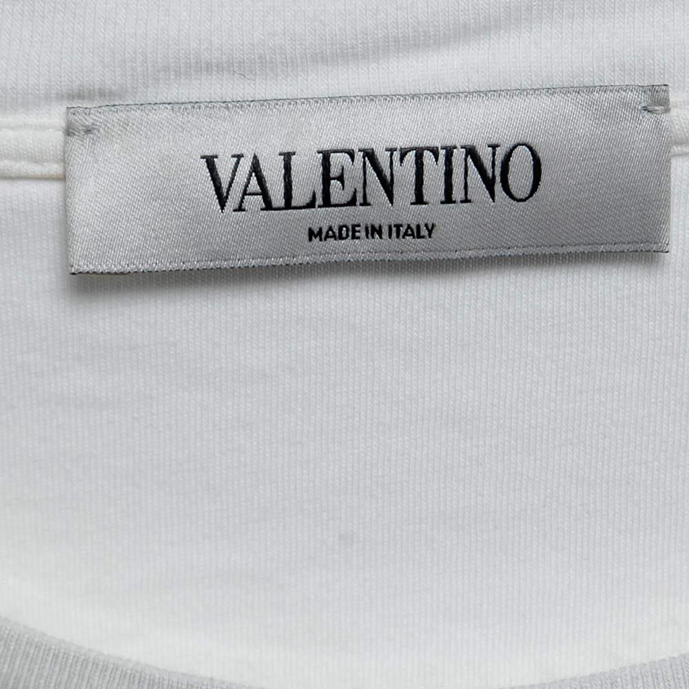 Valentino White Cotton V-Logo Printed Round Neck T-Shirt XS For Sale 2