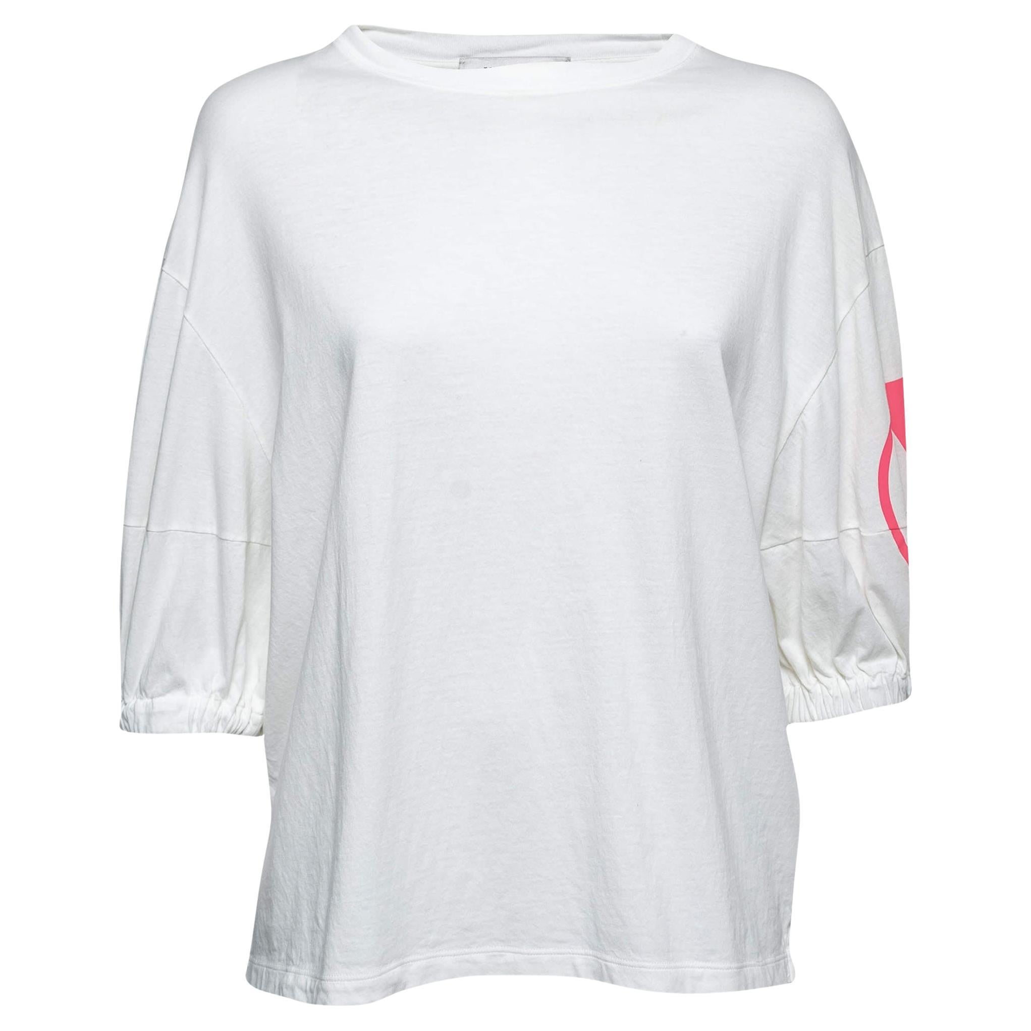 Valentino White Cotton V-Logo Printed Round Neck T-Shirt XS For Sale