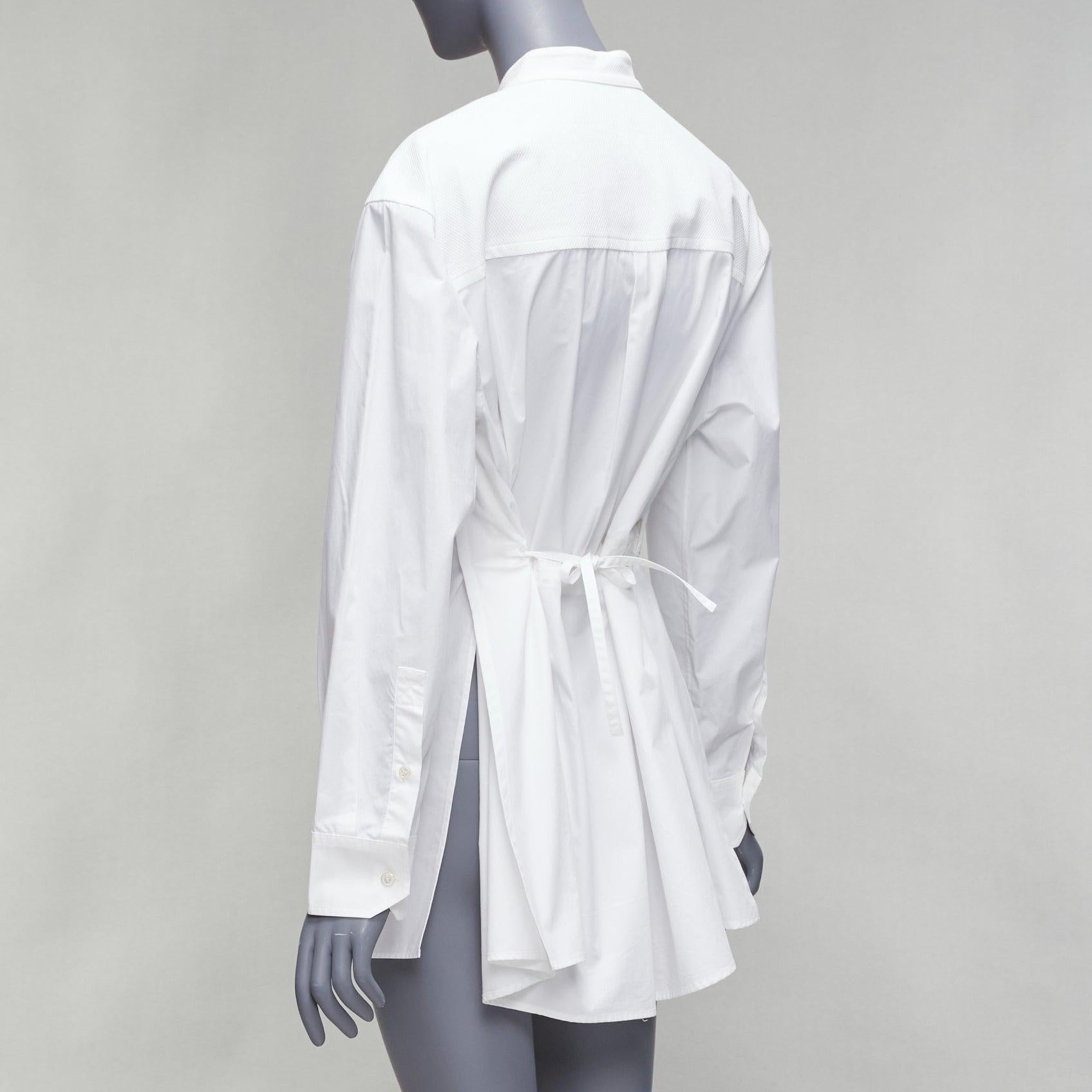 VALENTINO white cream cotton waffle front tie pleated back tux shirt IT36 XXS For Sale 3