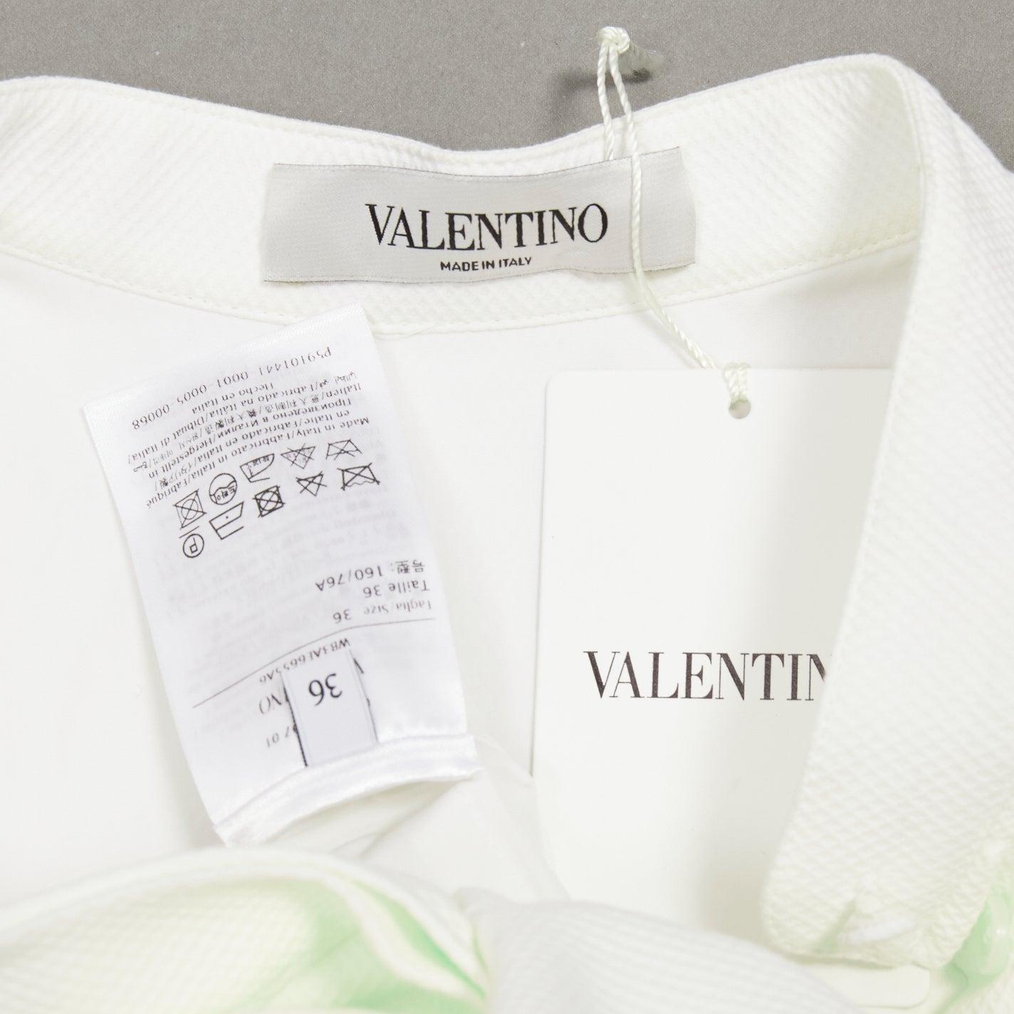 VALENTINO white cream cotton waffle front tie pleated back tux shirt IT36 XXS For Sale 5