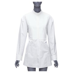 VALENTINO blanco crema algodón waffle frente corbata plisada espalda esmoquin camisa IT36 XXS