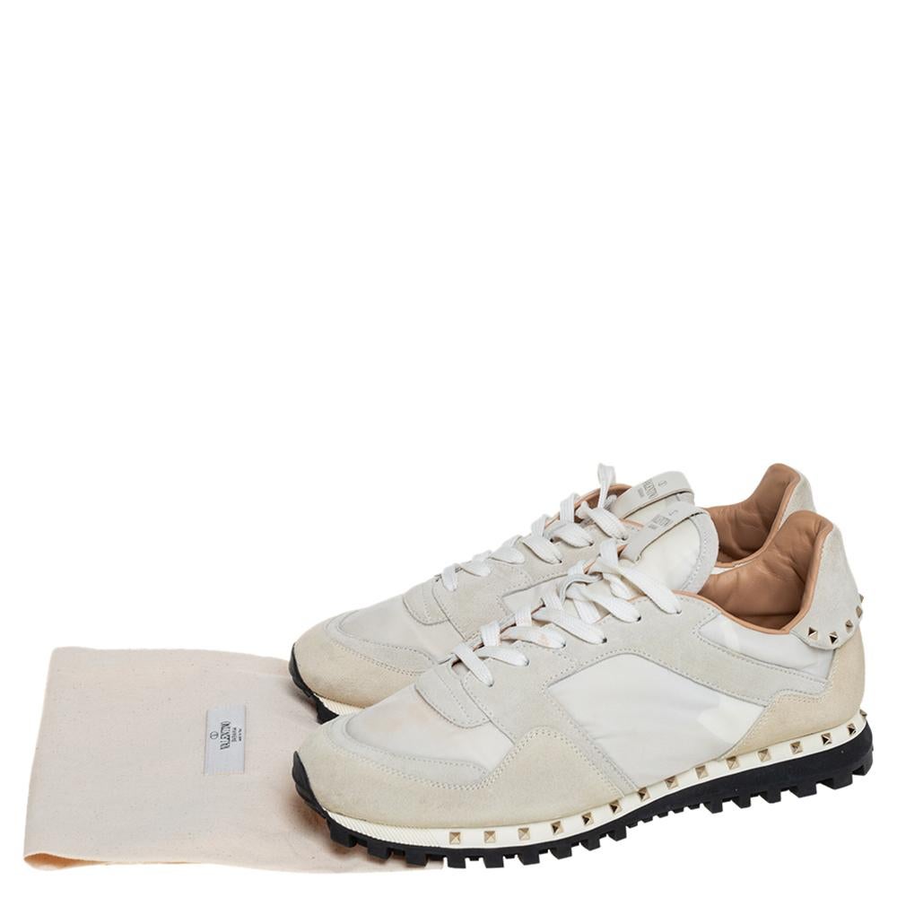 Women's Valentino White/Cream Suede And Nylon Rockstud Sneakers Size 41