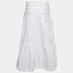 Valentino White Denim Bead Embroidered Embellished High Waist Skirt M