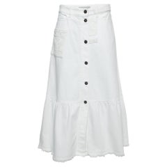 Valentino White Denim Bead Embroidered Embellished High Waist Skirt M