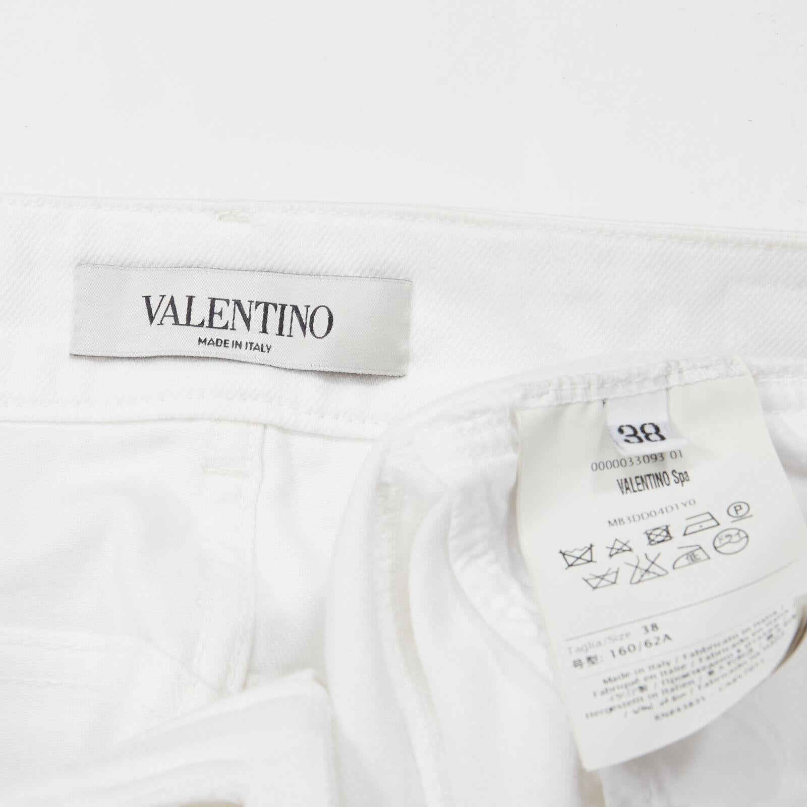 VALENTINO white denim butterfly bead embellished patch raw midi skirt IT38 XS For Sale 6