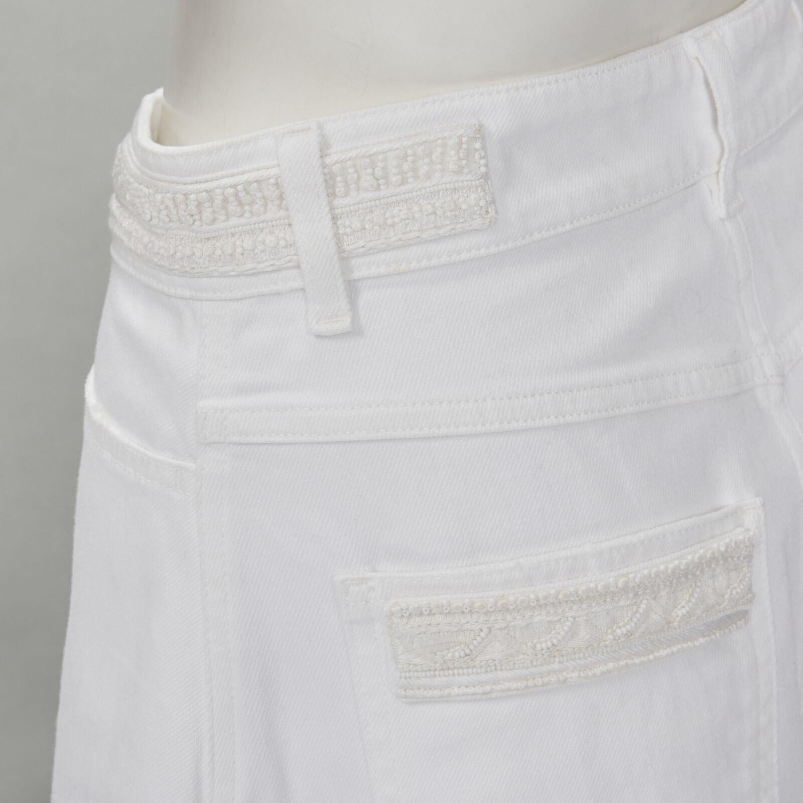 VALENTINO white denim butterfly bead embellished patch raw midi skirt IT38 XS For Sale 5