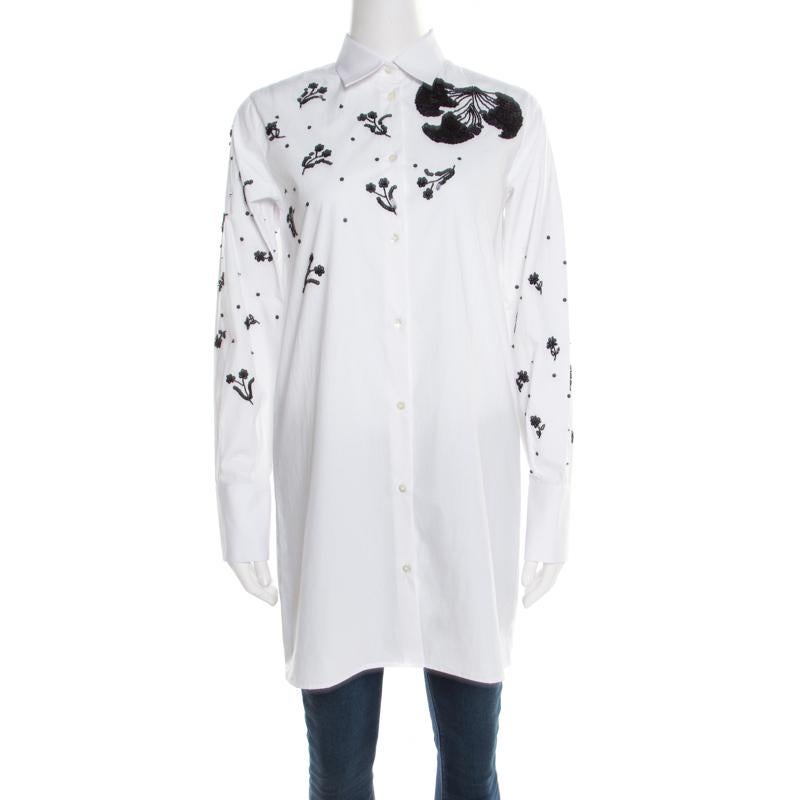 Gray Valentino White Embellished Cotton Long Sleeve Shirt M