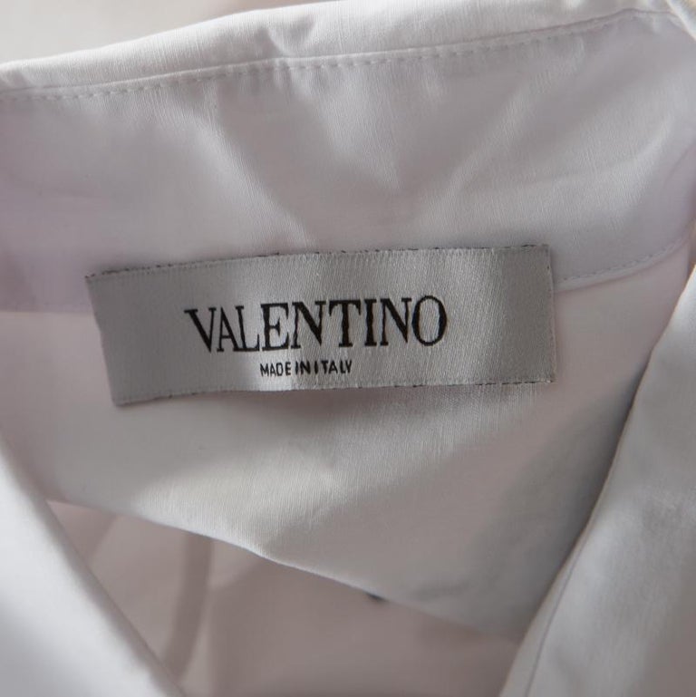 Valentino White Embellished Cotton Long Sleeve Shirt M For Sale at 1stDibs
