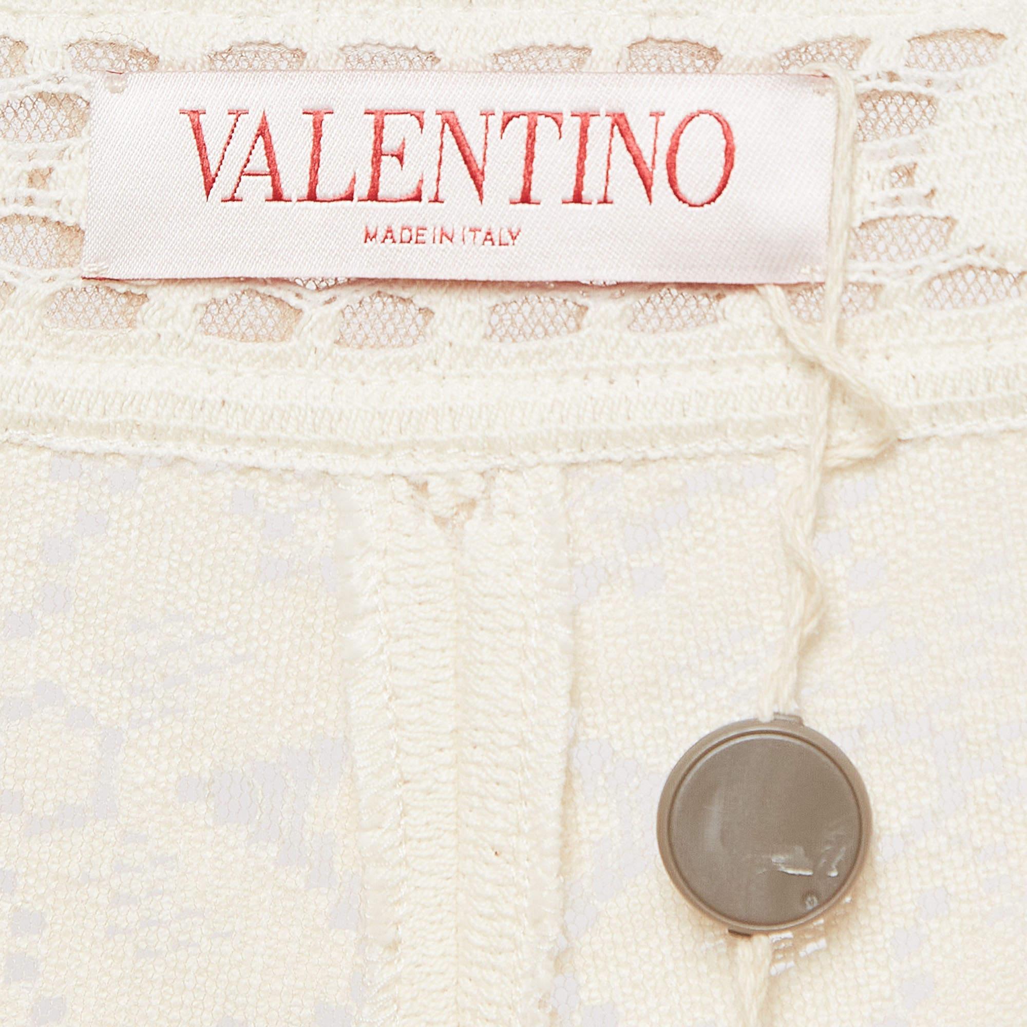 Valentino White Eyelet Knit Wide Leg Pants S For Sale 1