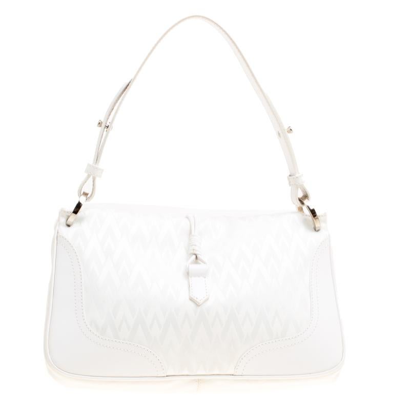 Women's Valentino White Fabric Logo Charm Shoulder Bag