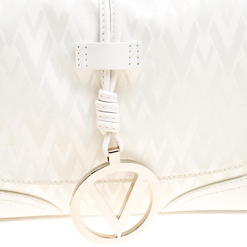 Valentino White Fabric Logo Charm Shoulder Bag 1