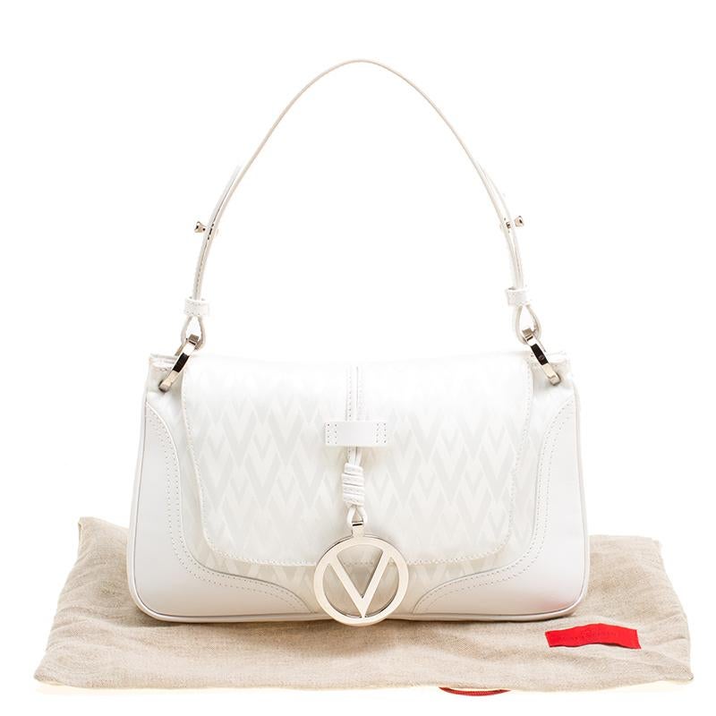 Valentino White Fabric Logo Charm Shoulder Bag 5