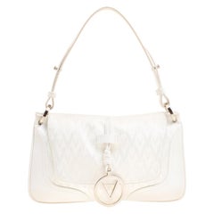 Valentino White Fabric Logo Charm Shoulder Bag