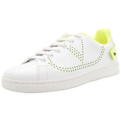 Valentino White/Florescent Green V-Logo Leather Sneakers Size 38.5