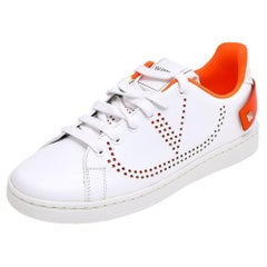 Valentino White/ Florescent Orange Leather V-Logo Sneakers Size EU 36