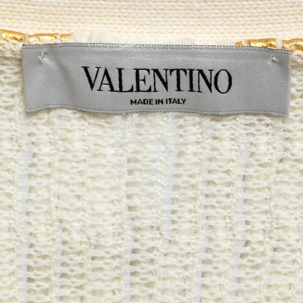Beige Valentino White & Gold Coated Wool Knit Oversized Cardigan XS For Sale