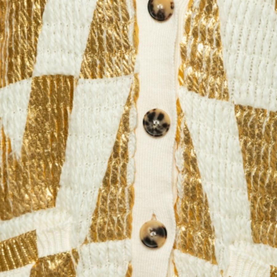 Valentino Weiß & Gold beschichtet Wolle stricken überdimensioniert Strickjacke XS Damen im Angebot