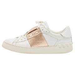 Valentino White/Gold Leather Open Low Top Sneakers