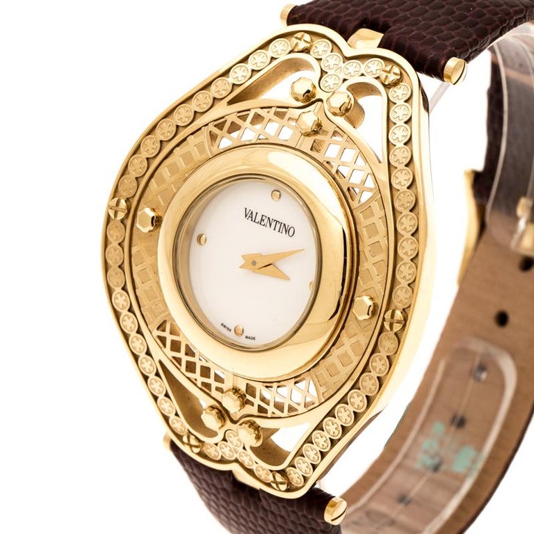 Valentino White Gold Stainless Steel Classic V58 Women's Wristwatch 42