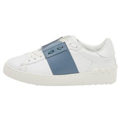 Valentino White/Grey Leather Rockstud Low-Top Sneakers Size 36.5