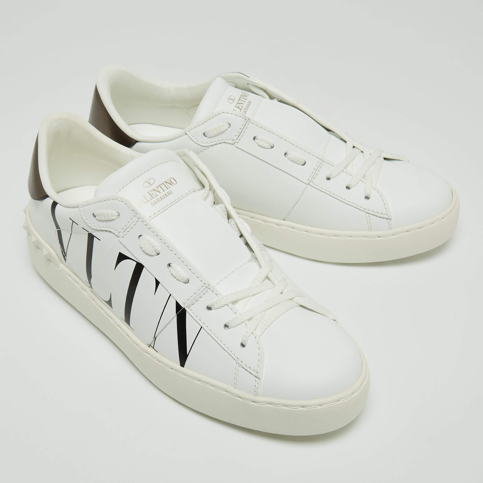 Gray Valentino White/Grey Leather VLTN Rockstud Sneakers Size 37