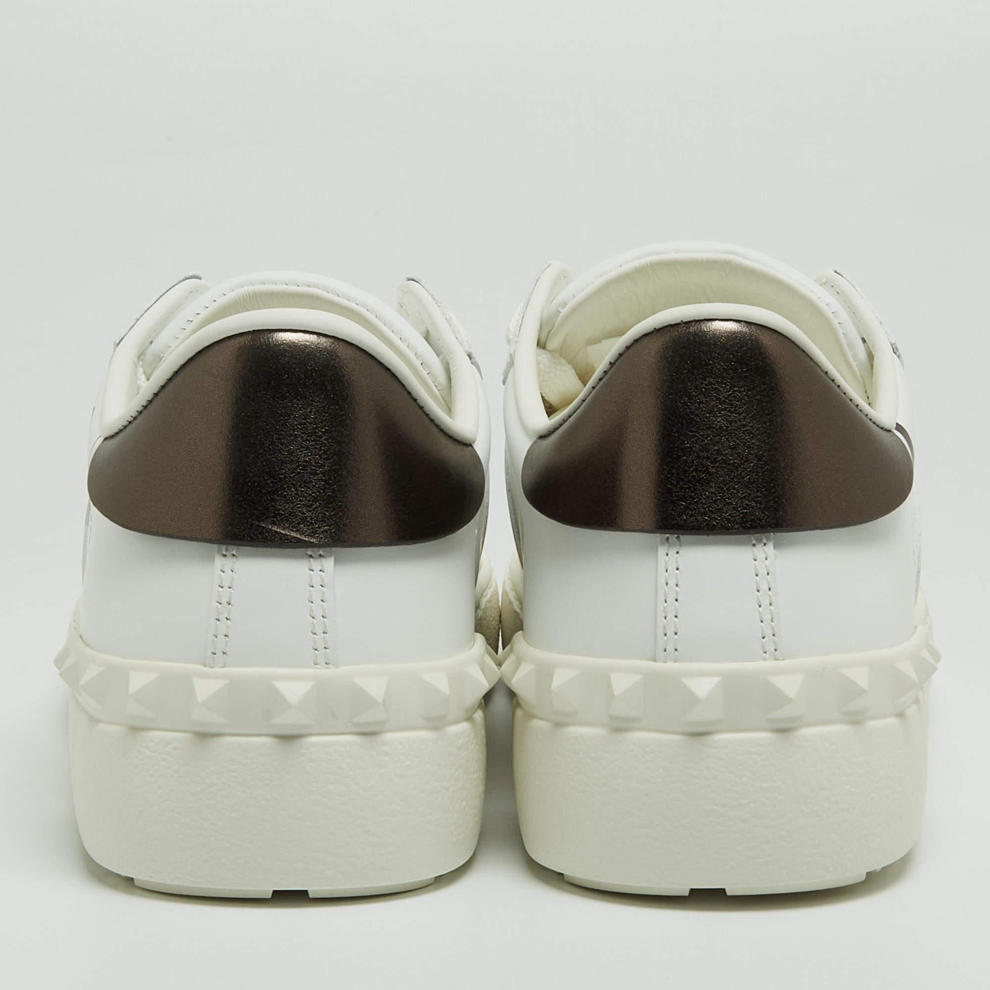 Women's Valentino White/Grey Leather VLTN Rockstud Sneakers Size 37