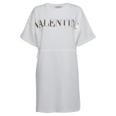 Valentino - Robe t-shirt à logo pailleté en jersey blanc S