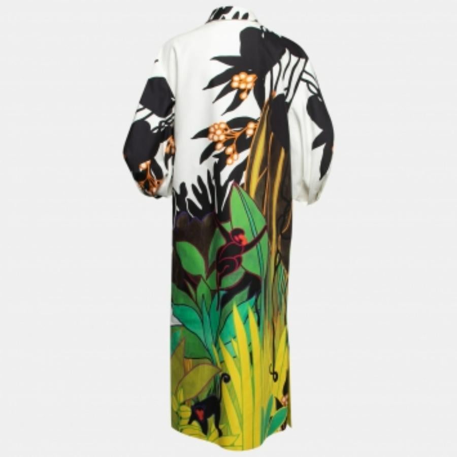 Valentino Weißes langes Kleid aus Baumwolle mit Puffärmeln und Dschungelmuster S im Zustand „Hervorragend“ im Angebot in Dubai, Al Qouz 2