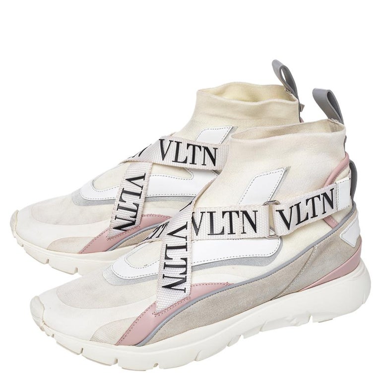 Valentino White Knit Fabric And Leather VLTN High Top Sneakers Size 41 at  1stDibs