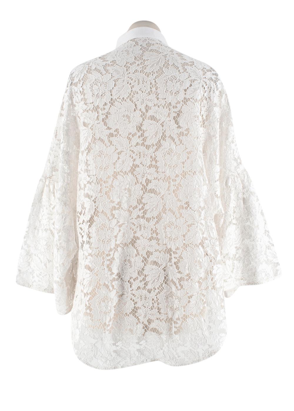 Gray Valentino White Lace Cotton Blend Blouse - Size US 6 For Sale