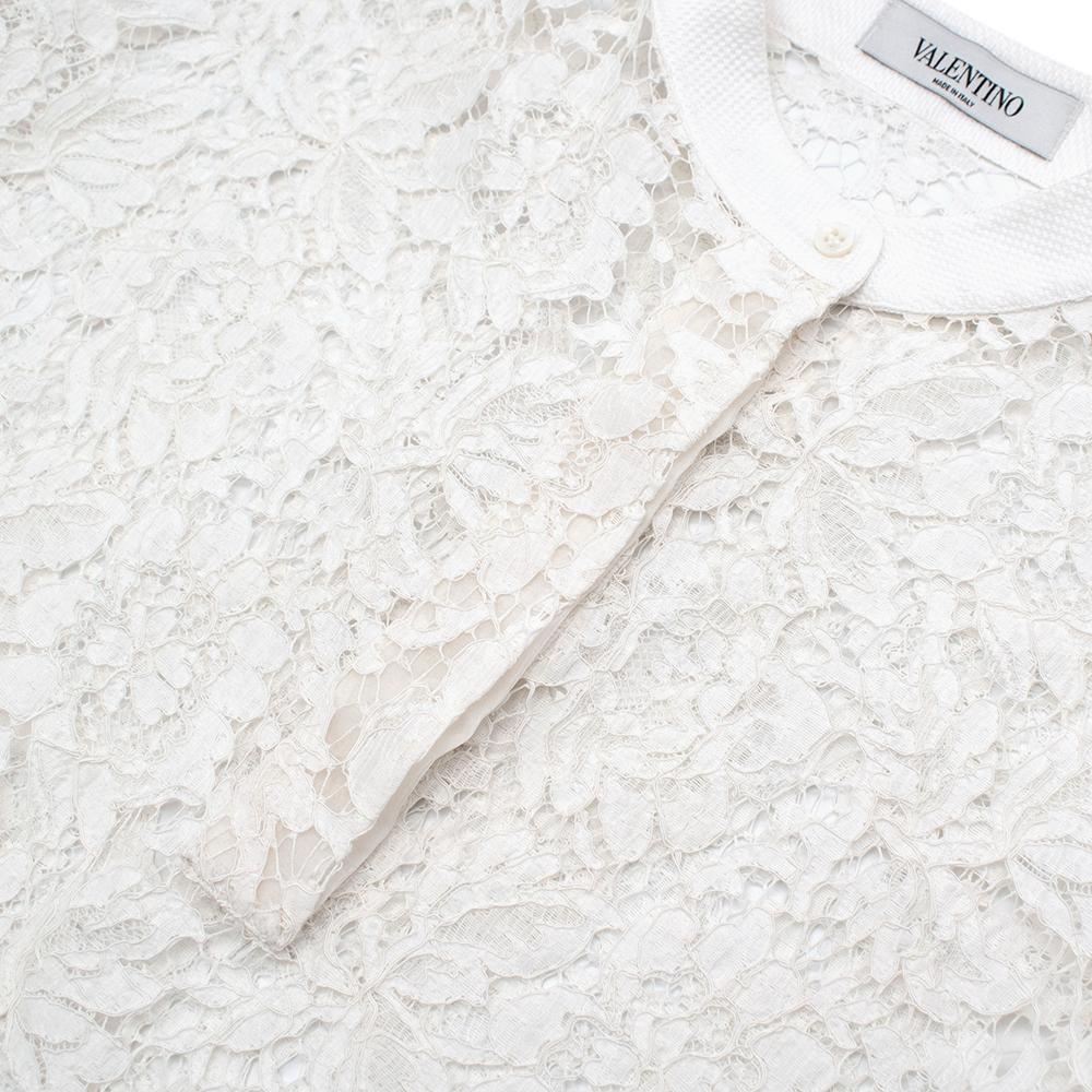 Valentino White Lace Cotton Blend Blouse - Size US 6 For Sale 4