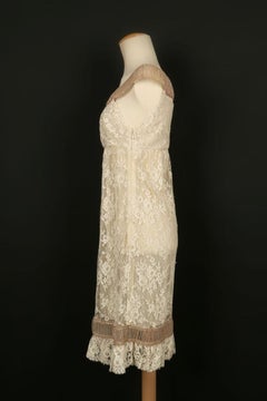 Valentino White Lace Dress with Beaded Collar and Bottom