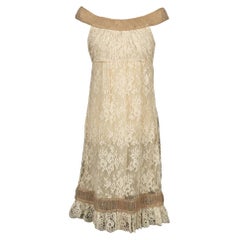 Valentino White Lace Dress with Beaded Collar and Bottom
