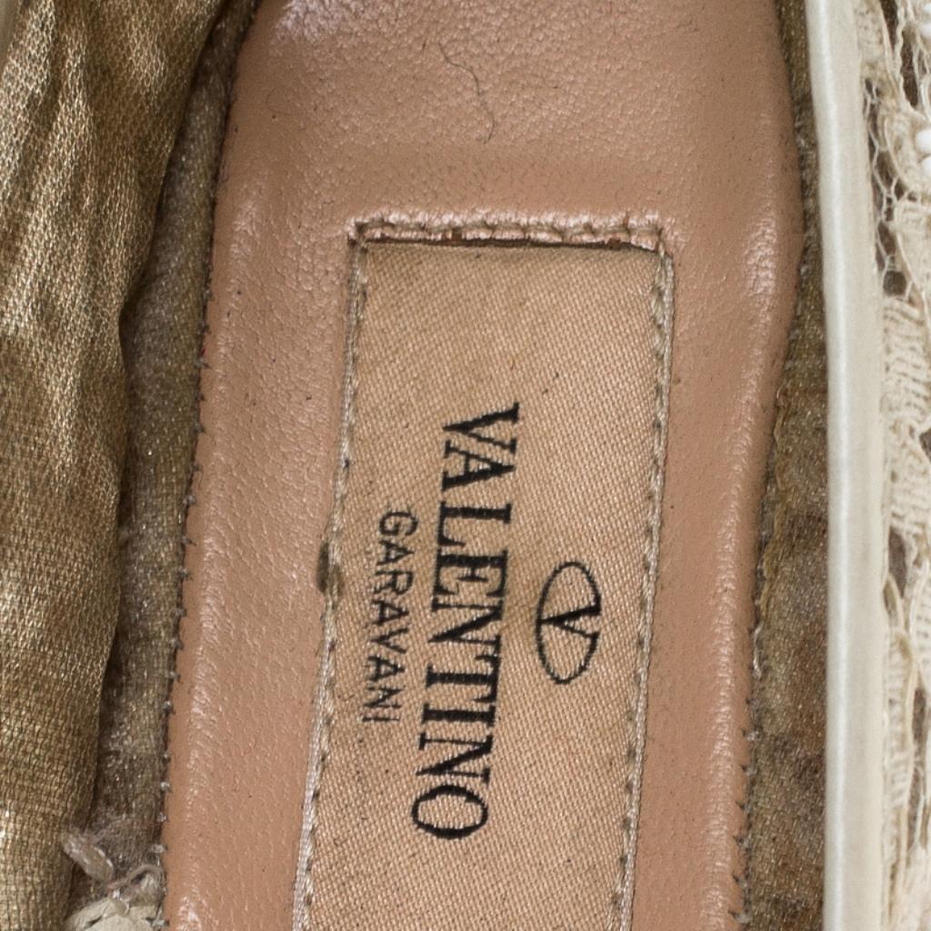 Valentino White Lace Embellished Espadrilles Slip On Loafers Size 35 2