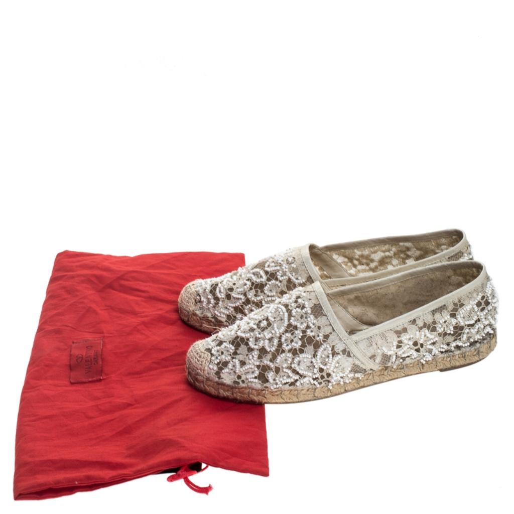 Valentino White Lace Embellished Espadrilles Slip On Loafers Size 35 3