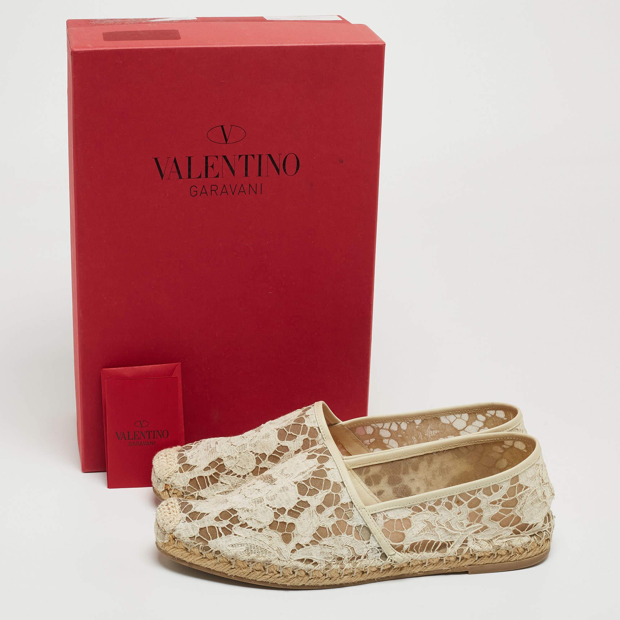 Valentino White Lace Espadrille Flats Size 38 For Sale 3