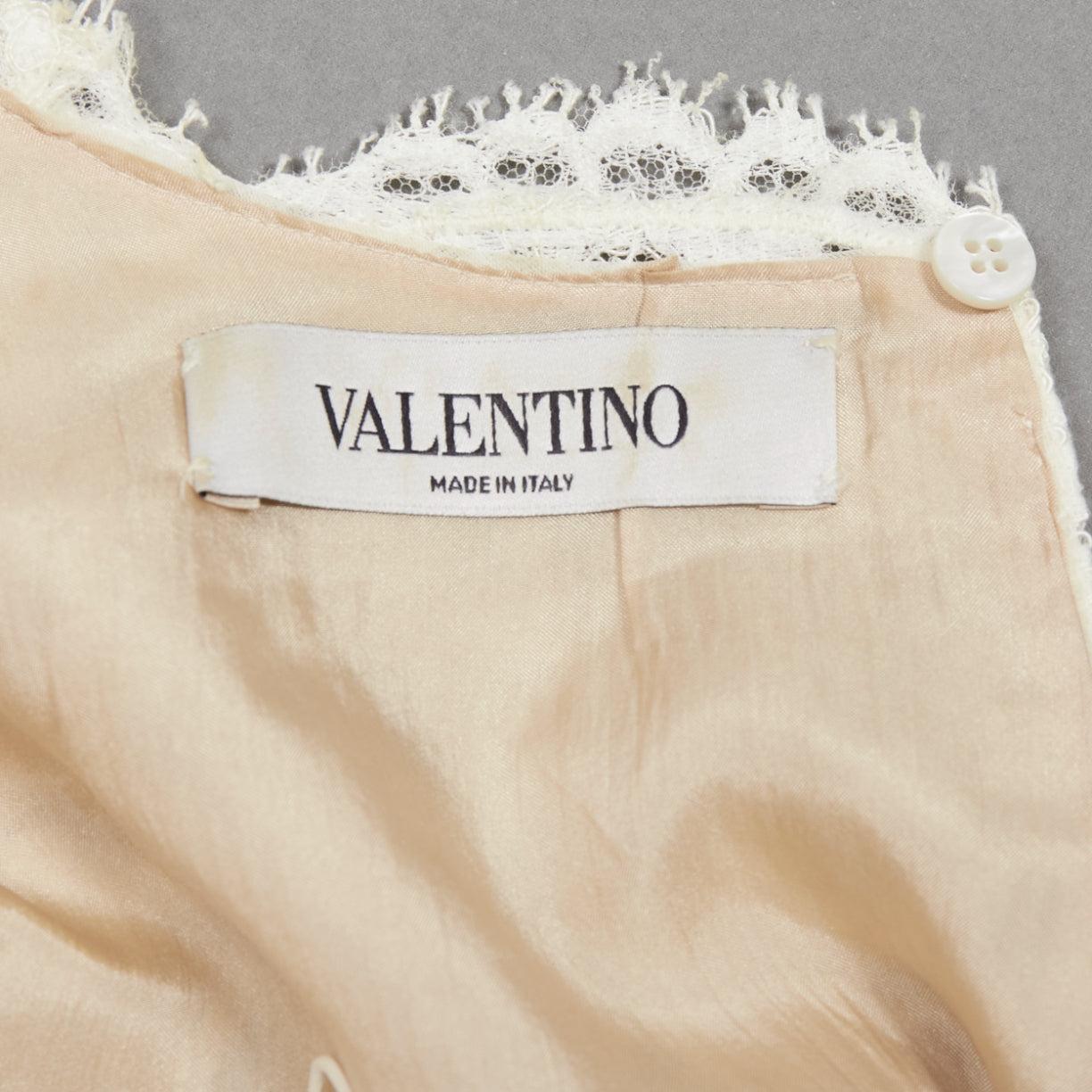 VALENTINO white lace nude overlay scallop cuff hem boxy crop top 7