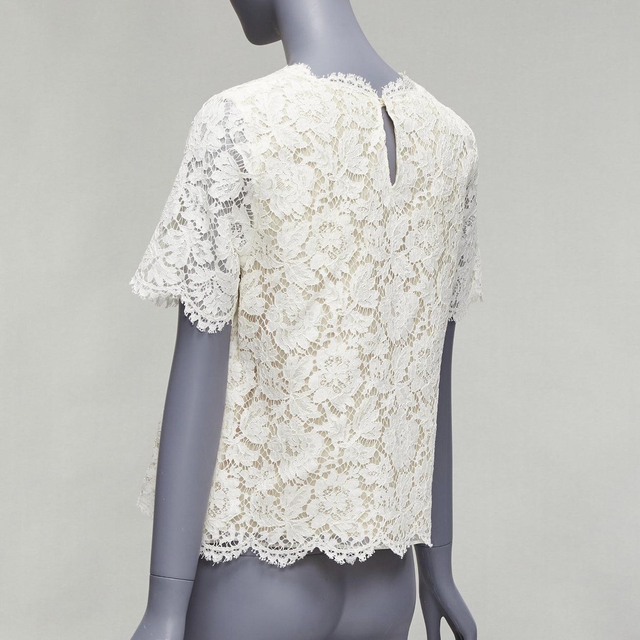 VALENTINO white lace nude overlay scallop cuff hem boxy crop top 2