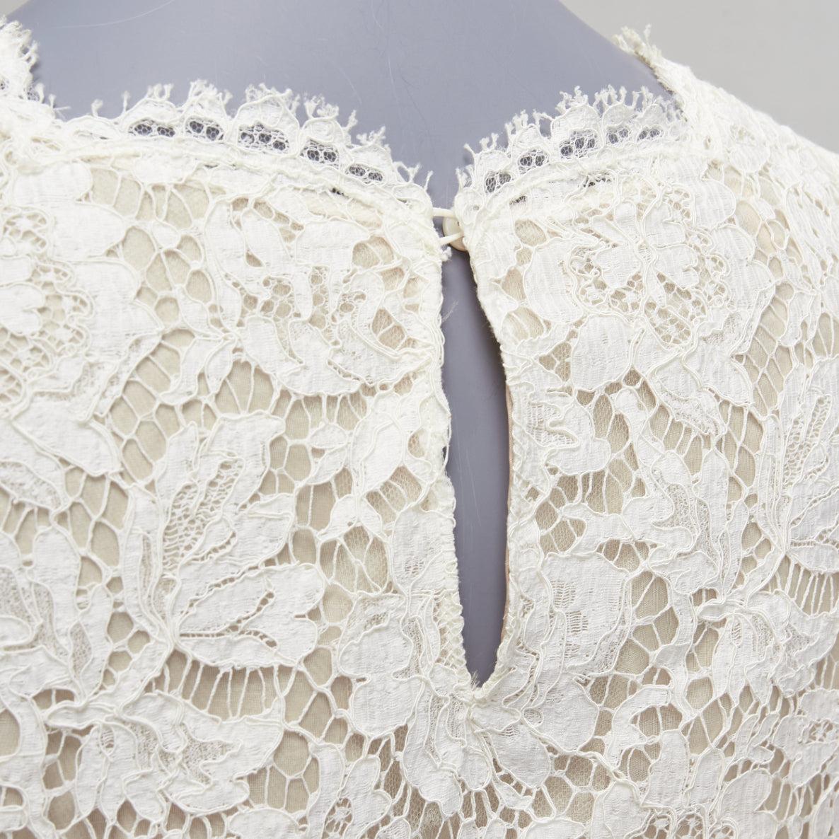 VALENTINO white lace nude overlay scallop cuff hem boxy crop top 3