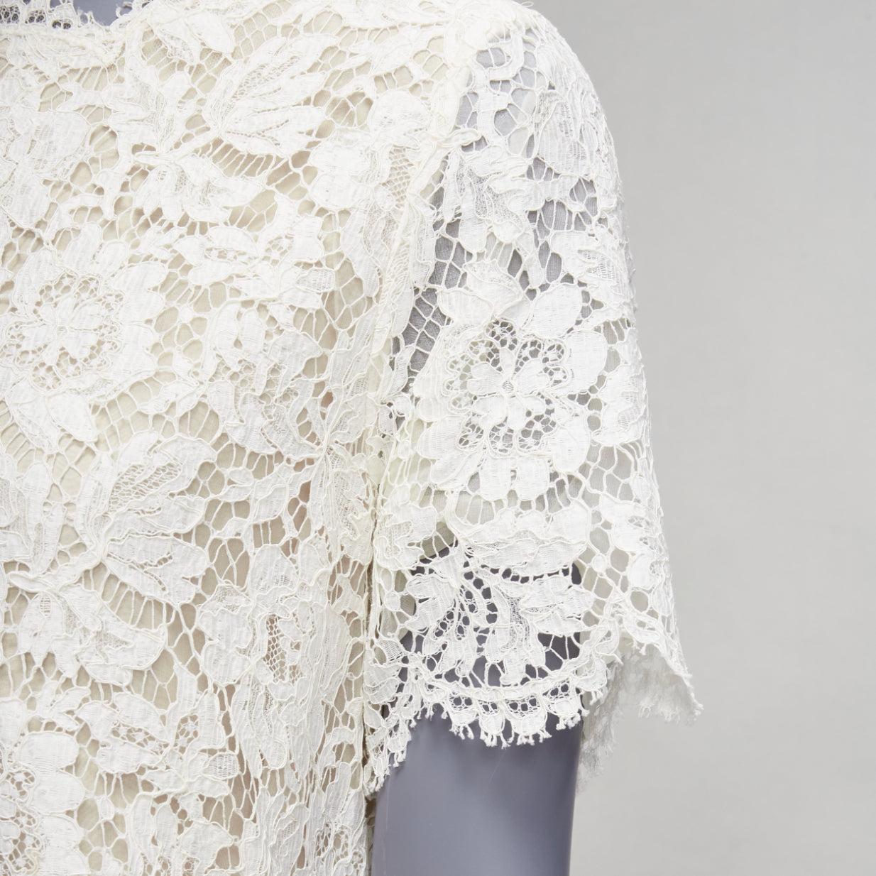 VALENTINO white lace nude overlay scallop cuff hem boxy crop top 4