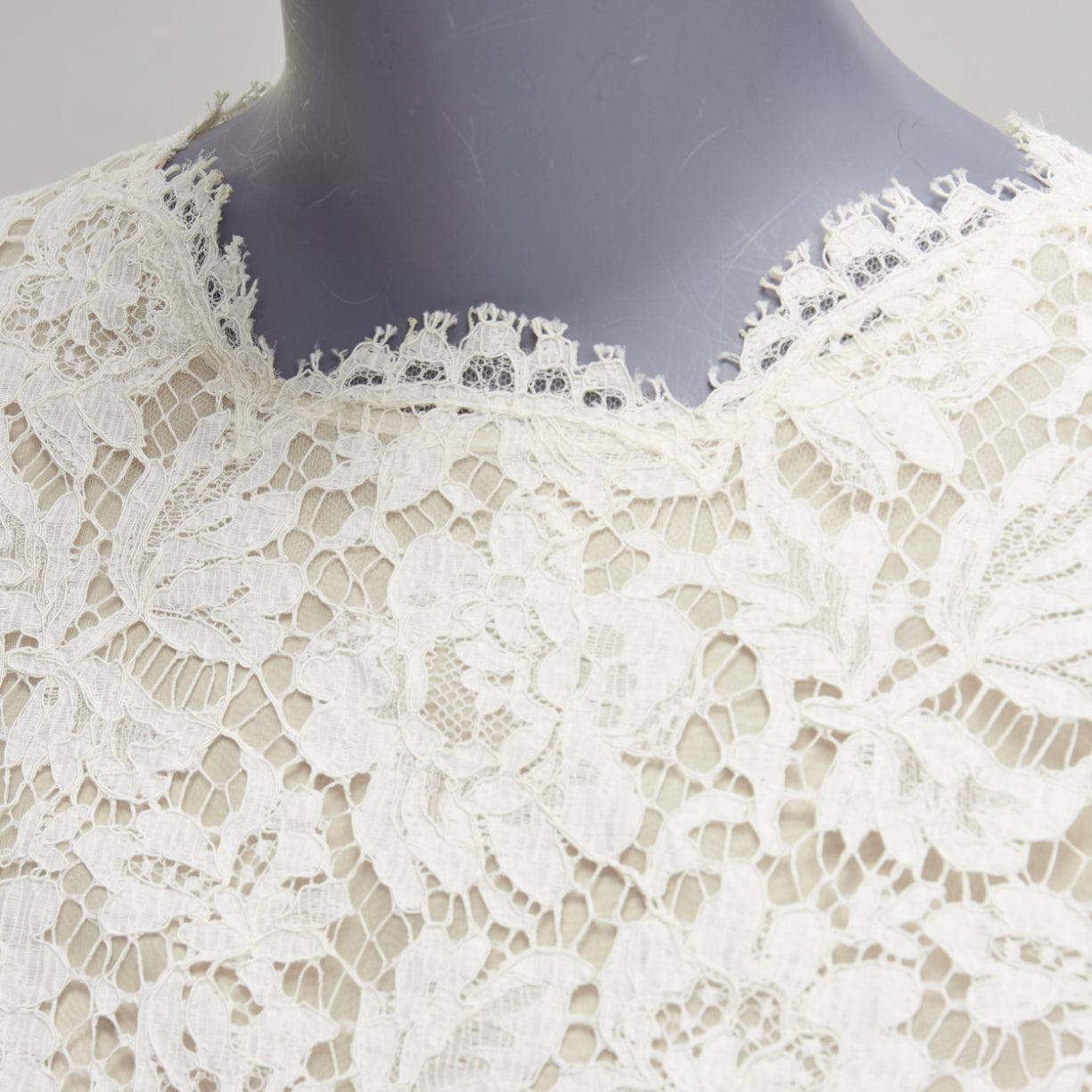 VALENTINO white lace nude overlay scallop cuff hem boxy crop top 5