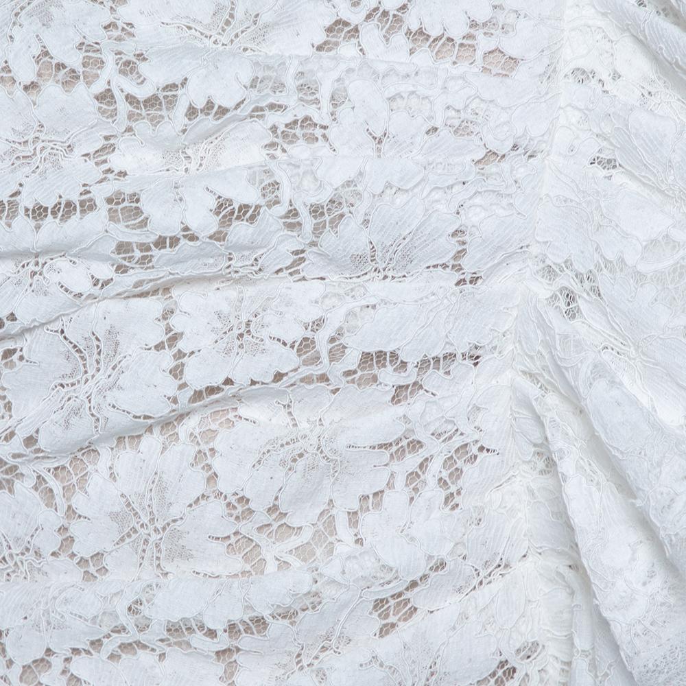 Women's Valentino White Lace Ruffle Detail One Shoulder Midi Dress M For Sale