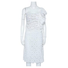 Valentino - Robe midi asymétrique à volants en dentelle blanche, taille M