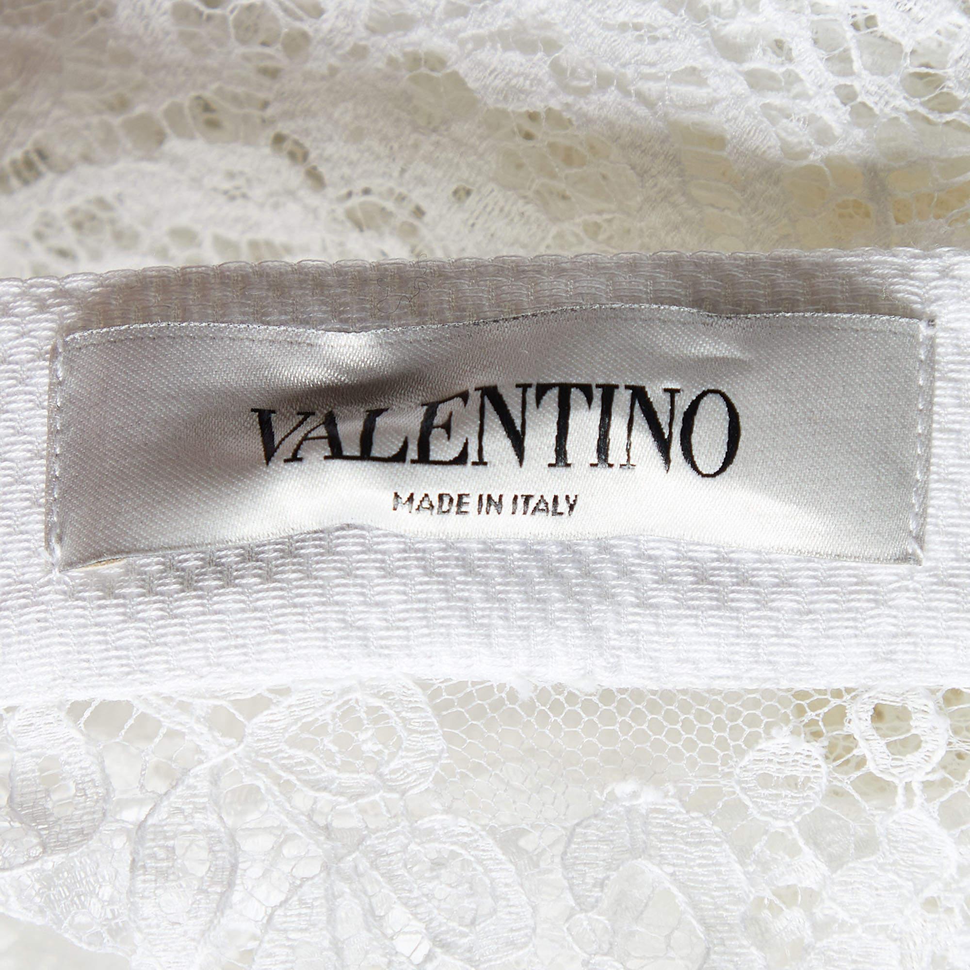 Valentino White Lace Sheer Long Sleeve Blouse M In Good Condition For Sale In Dubai, Al Qouz 2