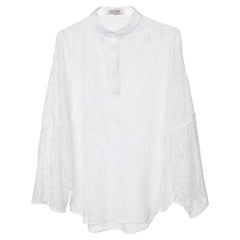 Valentino White Lace Sheer Long Sleeve Blouse M