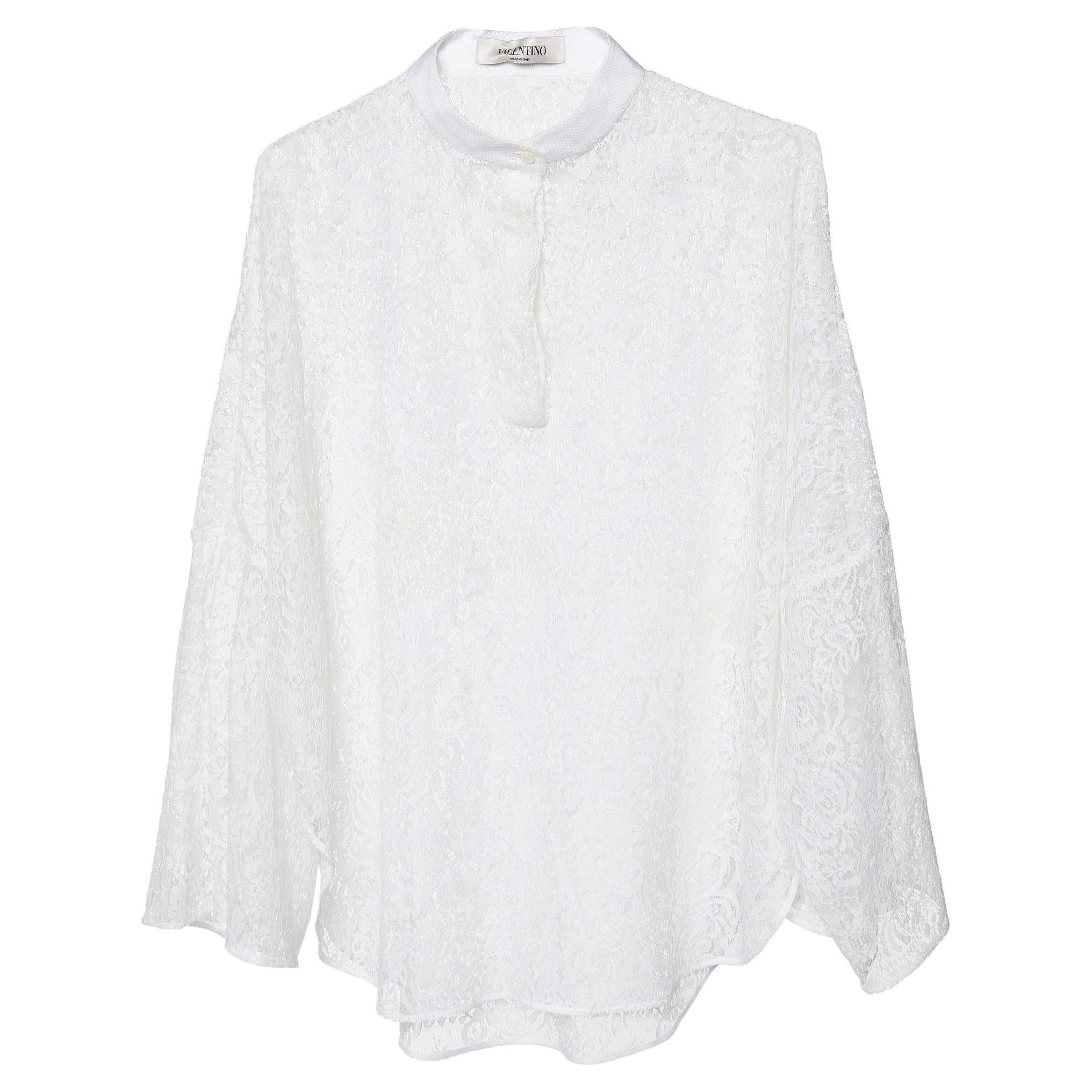 Valentino White Lace Sheer Long Sleeve Blouse M For Sale