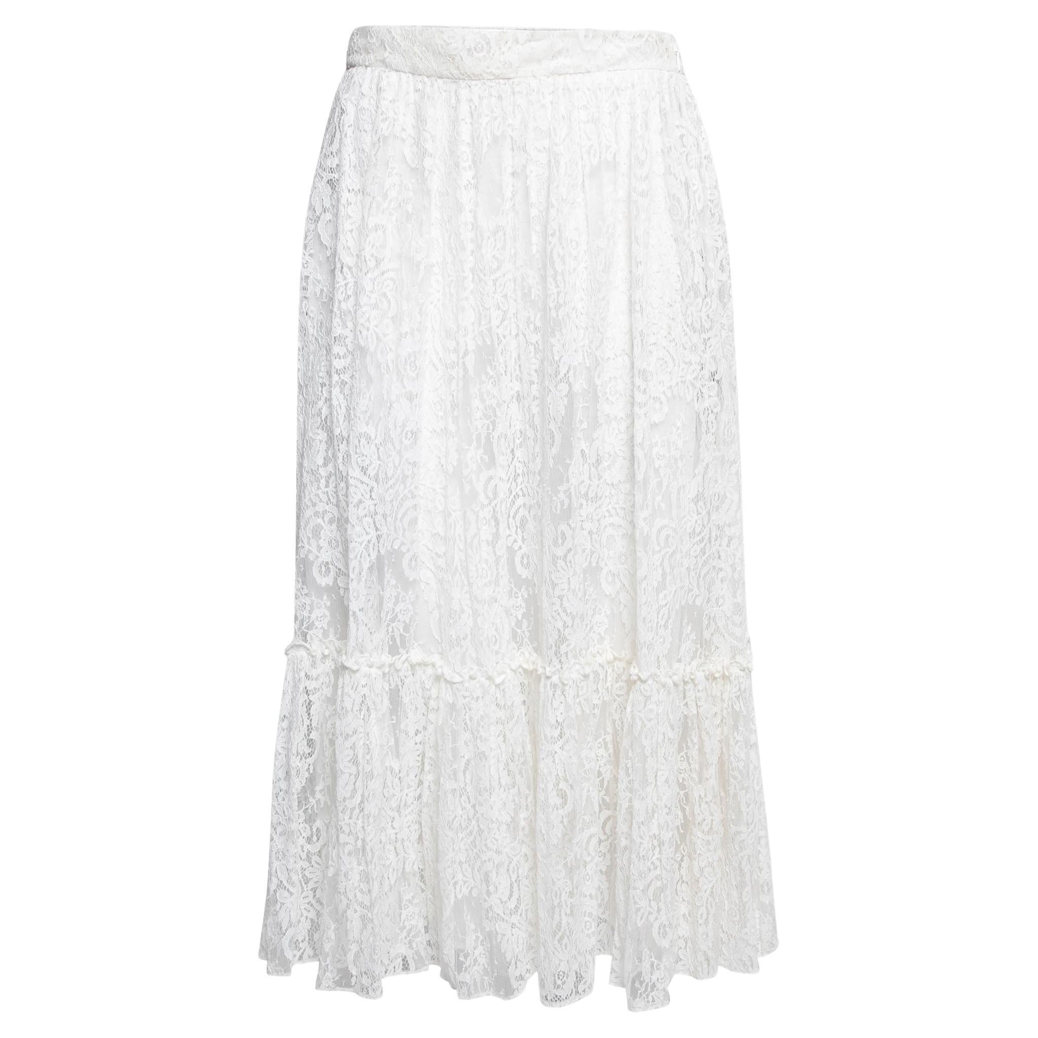 REDValentino White Cotton Blend Canvas Gathered Circle Mini Skirt For ...